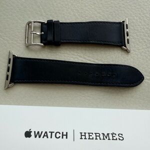 Hermès navy Leather Apple Watch Strap with Silver Hardware
